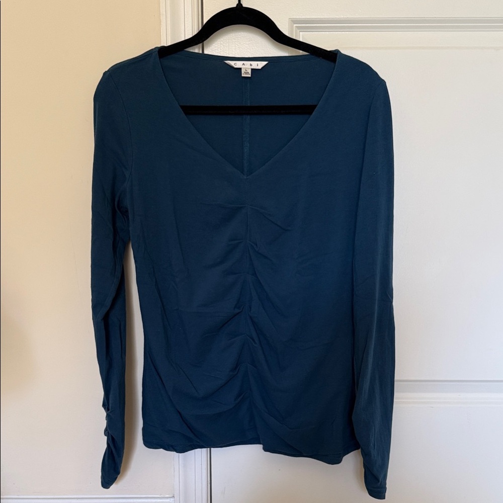 CAbi Long Sleeve V-Neck Dark Teal Top!